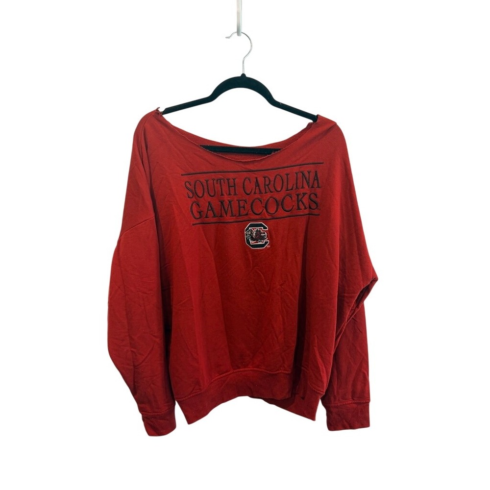 South Carolina Gamecocks Red Off Shoulder Sweatshirt Embroidered Logo 6304